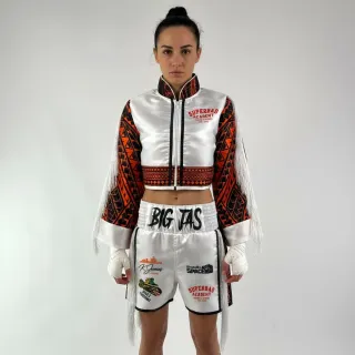 Tribal Crop top JKT Jasmine Black & Orange & White Jackets
