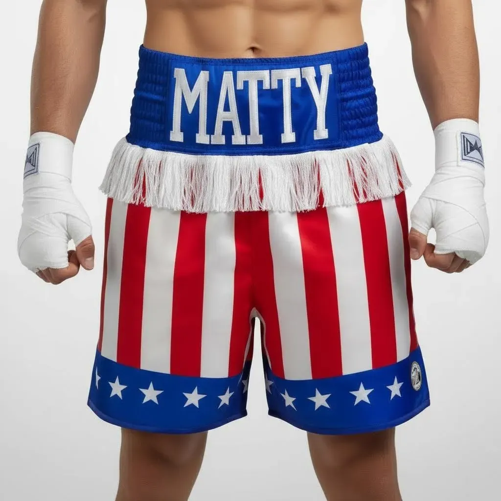 CREED BX  Mathew Red & White & Blue Custom Boxing Shorts & Trunks