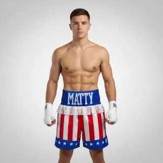 CREED BX Mathew Red & White & Blue Custom Boxing Shorts & Trunks
