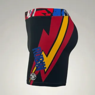 Lightning Bolt Vale Tudo Noam Black & Ruby Red & Yellow Gold Compression Shorts