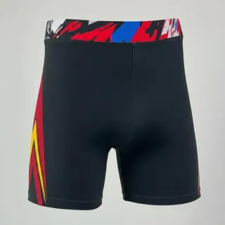 Lightning Bolt Vale Tudo Noam Black & Ruby Red & Yellow Gold Compression Shorts