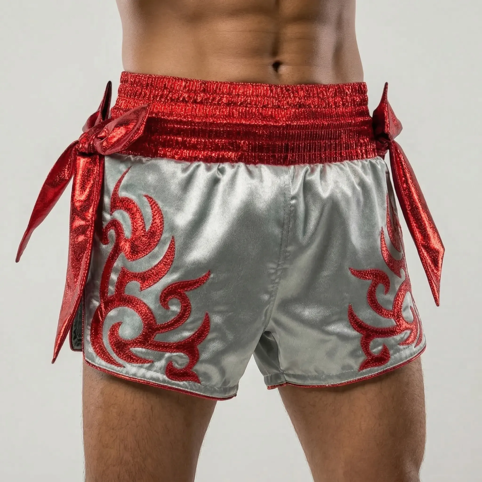 THAI KANOK MTS Darius Red & Silver Glossy Muay Thai Shorts