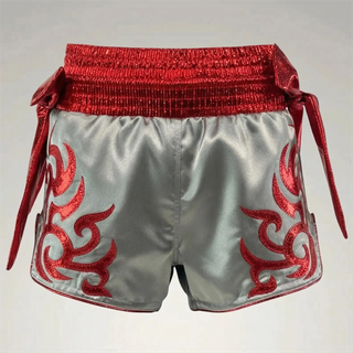 THAI KANOK MTS Darius Red & Silver Glossy Muay Thai Shorts