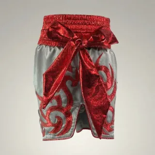 THAI KANOK MTS Darius Red & Silver Glossy Muay Thai Shorts