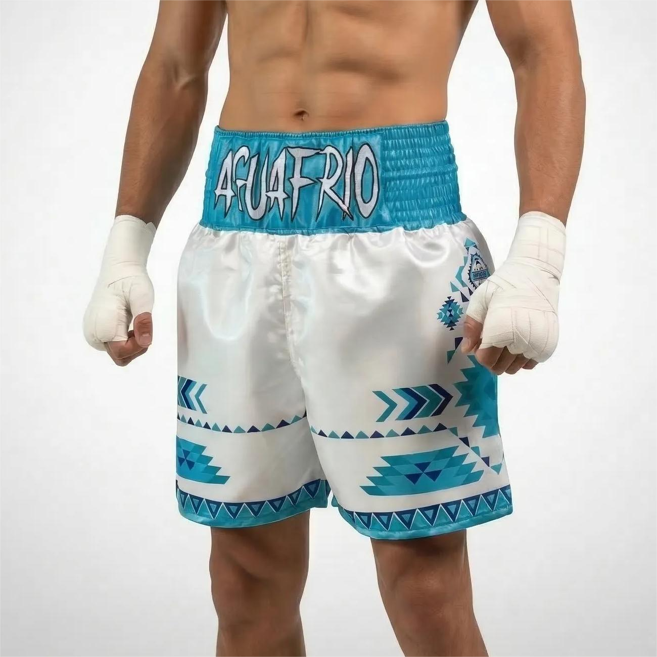 Aztec BX Wilson White & Light Blue Custom Boxing Shorts & Trunks