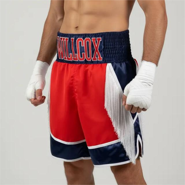 Bilal BX Shea Red & Navy Blue & White Custom Boxing Shorts & Trunks