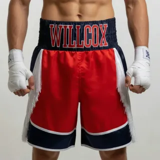 Bilal BX Shea Red & Navy Blue & White Custom Boxing Shorts & Trunks