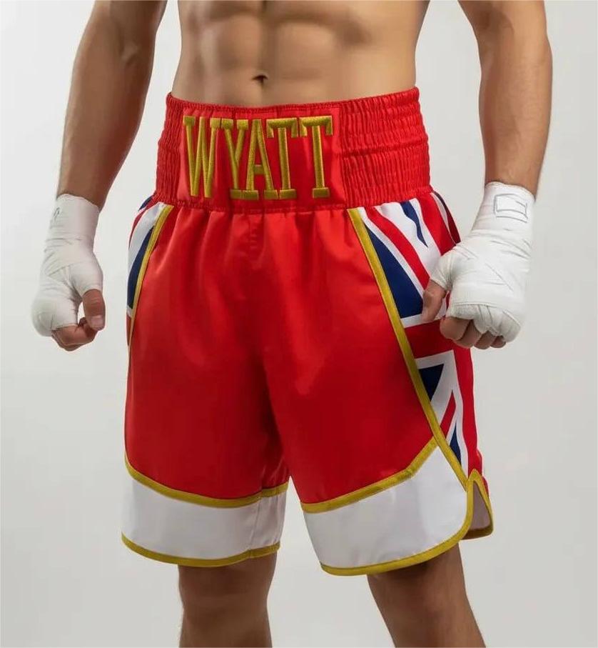 Brit BX II Wyatt Red & Blue & White & King Glod Custom Boxing Shorts & Trunks
