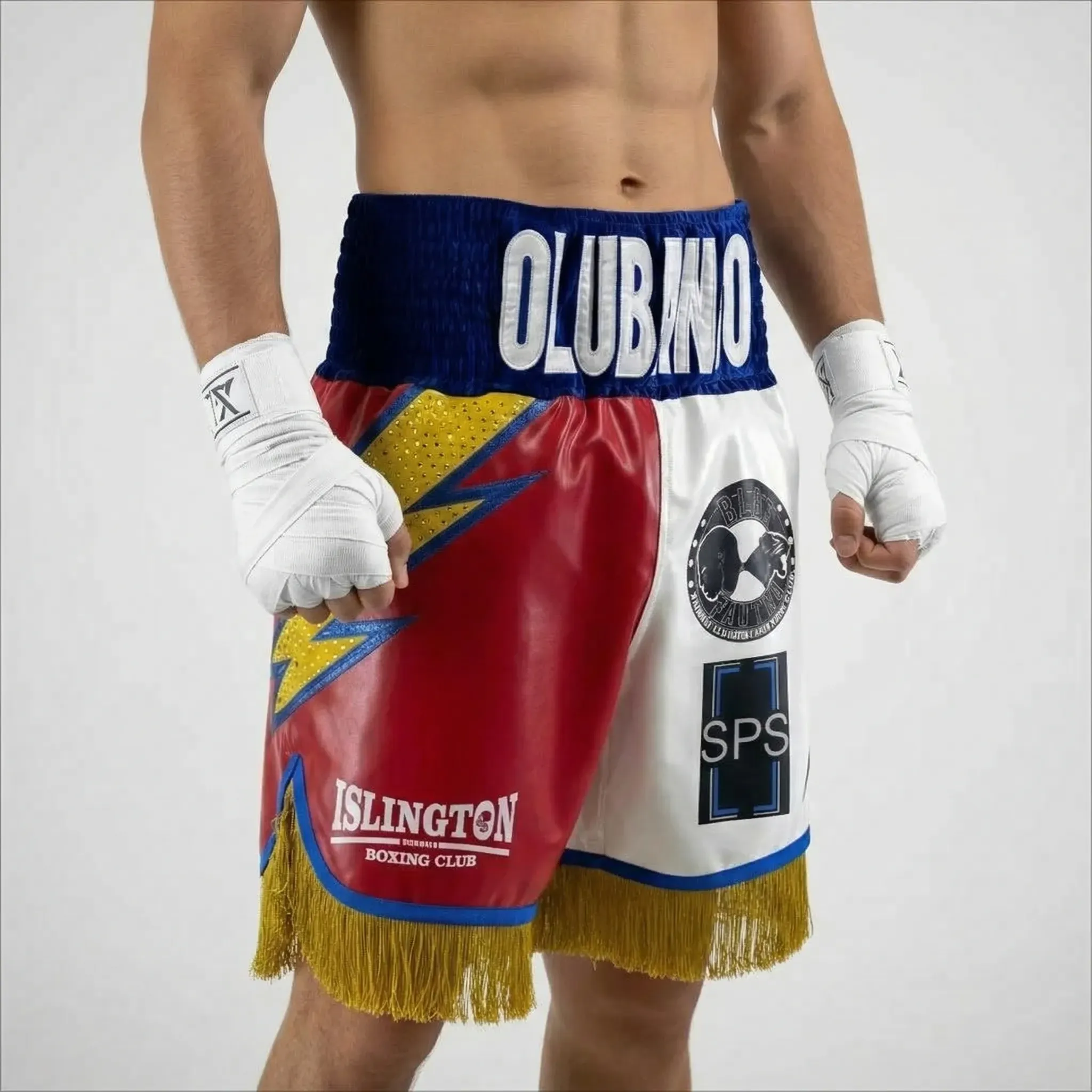 Lightning BX Shadrach Blue & White & Red Custom Boxing Shorts & Trunks