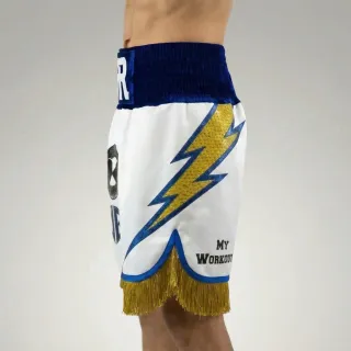 Lightning BX Shadrach Blue & White & Red Custom Boxing Shorts & Trunks