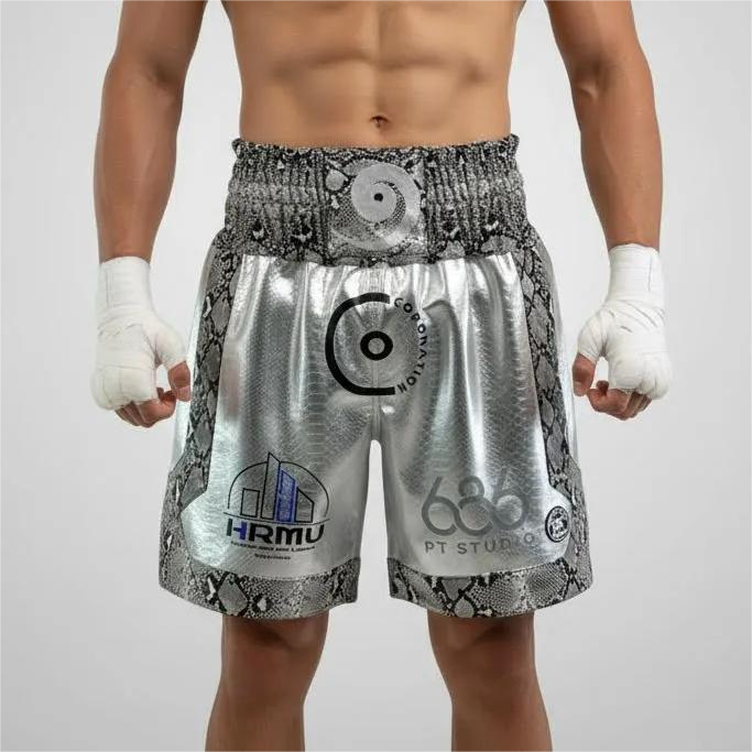 SUN MTS Kalani silver Custom Boxing Shorts & Trunks