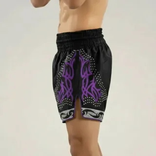 Laura Black & Purple Muay Thai Shorts with Thick Waistband Triangle design