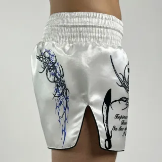 Diana White & Black Muay Thai Shorts with thin waistband