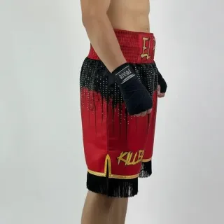 Shine bright BX Michelle Ruby Red & Black & Gold Custom Boxing Shorts & Trunks