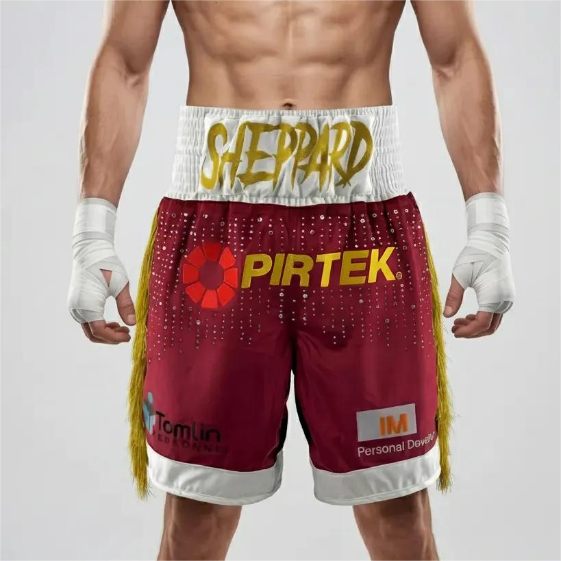 Flex BX Luke Red & White & Gold Custom Boxing Shorts & Trunks
