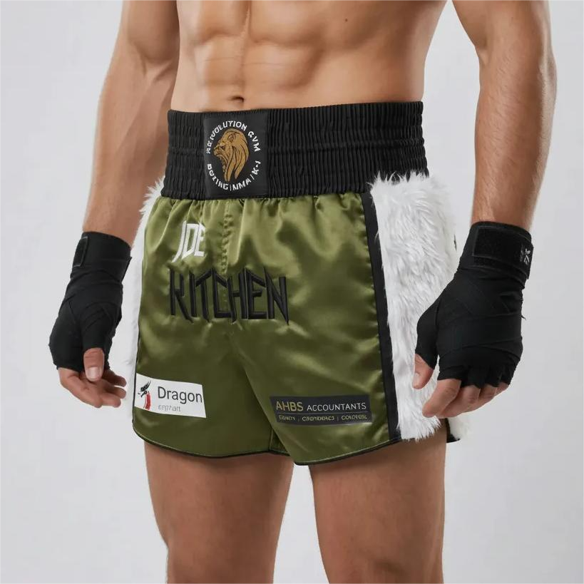 Side Stripe MTS Joseph Army Green & White & Black Muay Thai Shorts