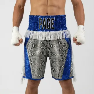 Drei BX Bryant Grey & Snake & Bule & White Custom Boxing Shorts & Trunks