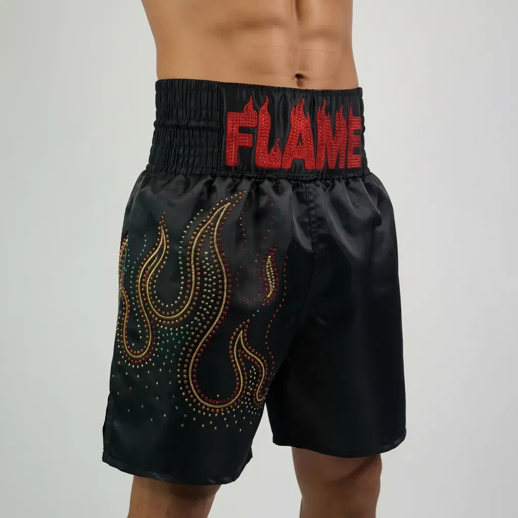 null Classic Red & Yellow Flames Custom Boxing Shorts & Trunks