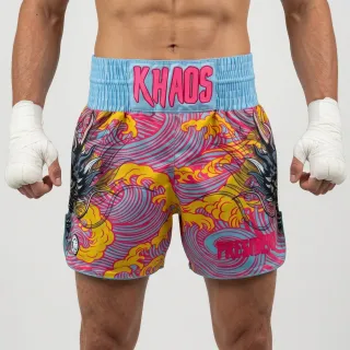 Nic Blue & Pink Muay Thai Shorts with Thick Waistband Triangle design