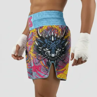 Nic Blue & Pink Muay Thai Shorts with Thick Waistband Triangle design