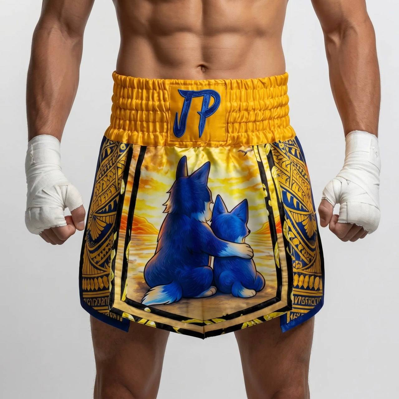 Tribal Gla Shukur Blue & Yellow Gladiator Shorts