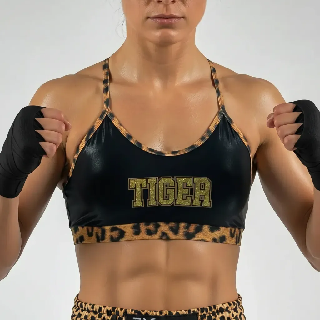 Thin Strap Sports Bra johanna  Gold Leopard Sports Bra