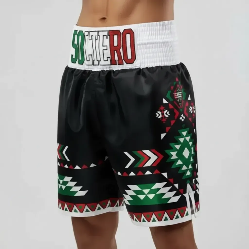 Aztec BX Kevin Black & Green & Red Custom Boxing Shorts & Trunks