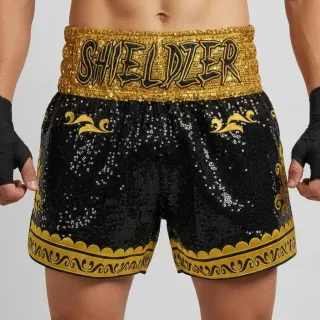 GGG MTS Brandon Balck & King Gold Muay Thai Shorts