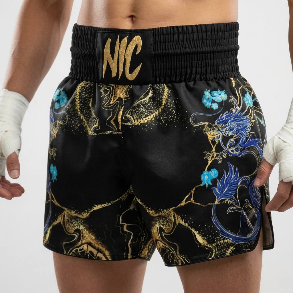 DRAGON MTS Georgia Black Gold & Blue Muay Thai Shorts