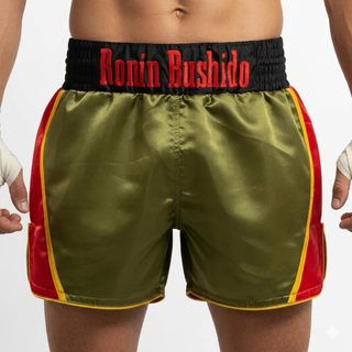 KNOCKOUT MTS Ryan Army Green & Red Muay Thai Shorts