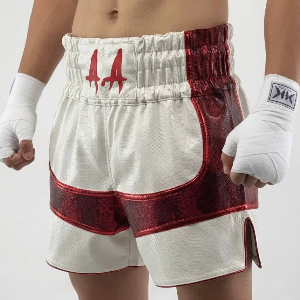 ENFORCER MTS Ties White & Red Snake Muay Thai Shorts