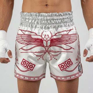 Egyptian MTS Taylor White & Silver Red Muay Thai Shorts