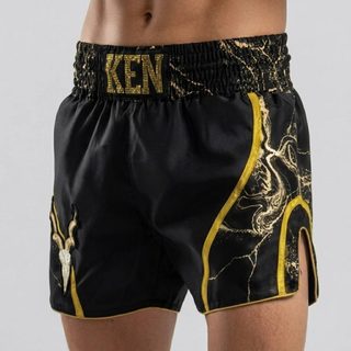 DREAM MTS Old Wei Black & Yellow Gold Muay Thai Shorts