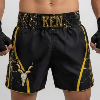 DREAM MTS Old Wei Black & Yellow Gold Muay Thai Shorts