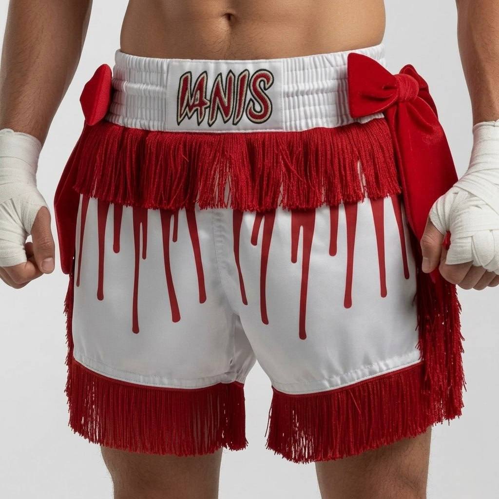 Cascade MTS Safta White & Ruby Red  Muay Thai Shorts
