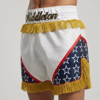STAR QUALITY MTS Old daishaun White & Navy Blue Muay Thai Shorts