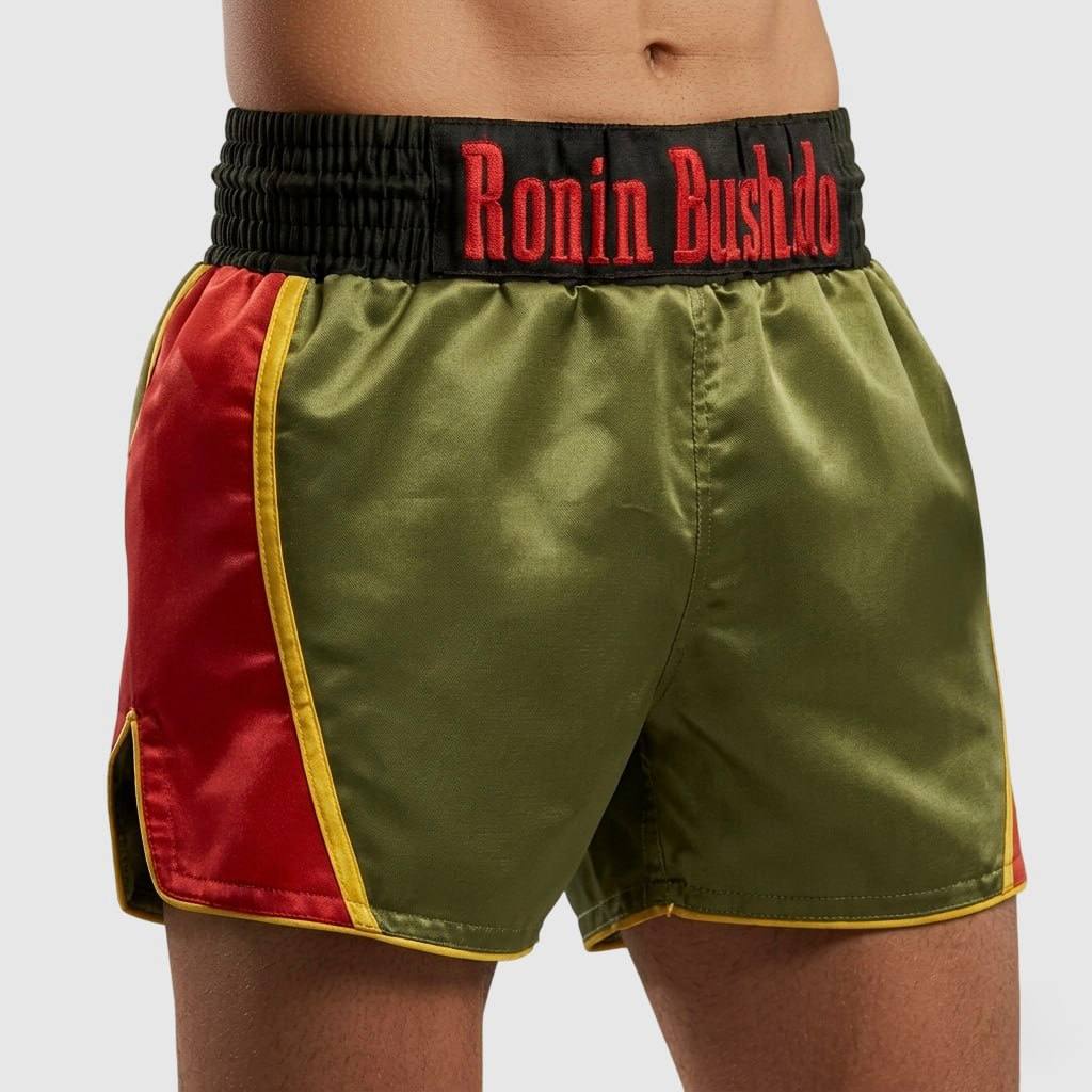 KNOCKOUT MTS Ryan Army Green & Red Muay Thai Shorts