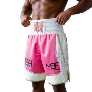 Bilal BX Bilal White & Pink Tassels Custom Boxing Shorts & Trunks