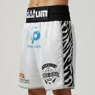 Side Stripe BX Benji White & Black Custom Boxing Shorts & Trunks