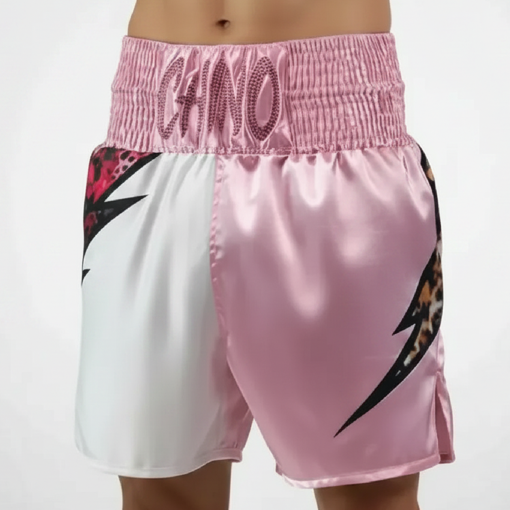Lightning BX Isaiah Baby Pink & White Custom Boxing Shorts & Trunks