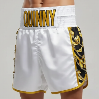 SOLDIER BX Declan White & King Gold Custom Boxing Shorts & Trunks
