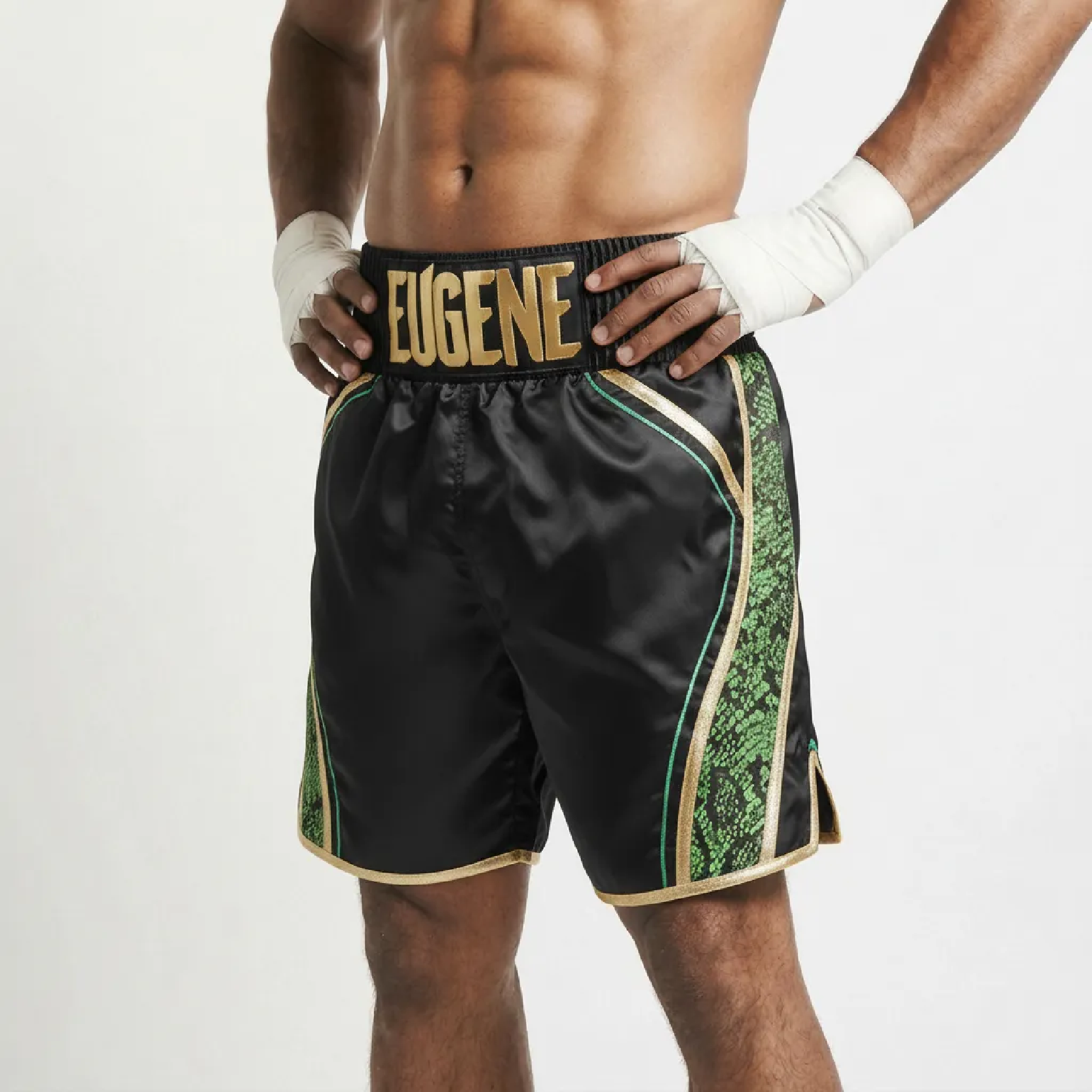 King Cobra BX Shauna Black & Green Snake Custom Boxing Shorts & Trunks
