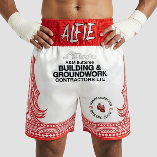 Haka BX Alfie White & Red Custom Boxing Shorts & Trunks