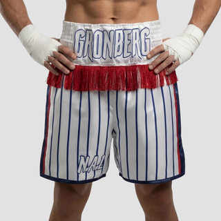 Star fall BX Nicklaus White & Navy Blue & Red Custom Boxing Shorts & Trunks