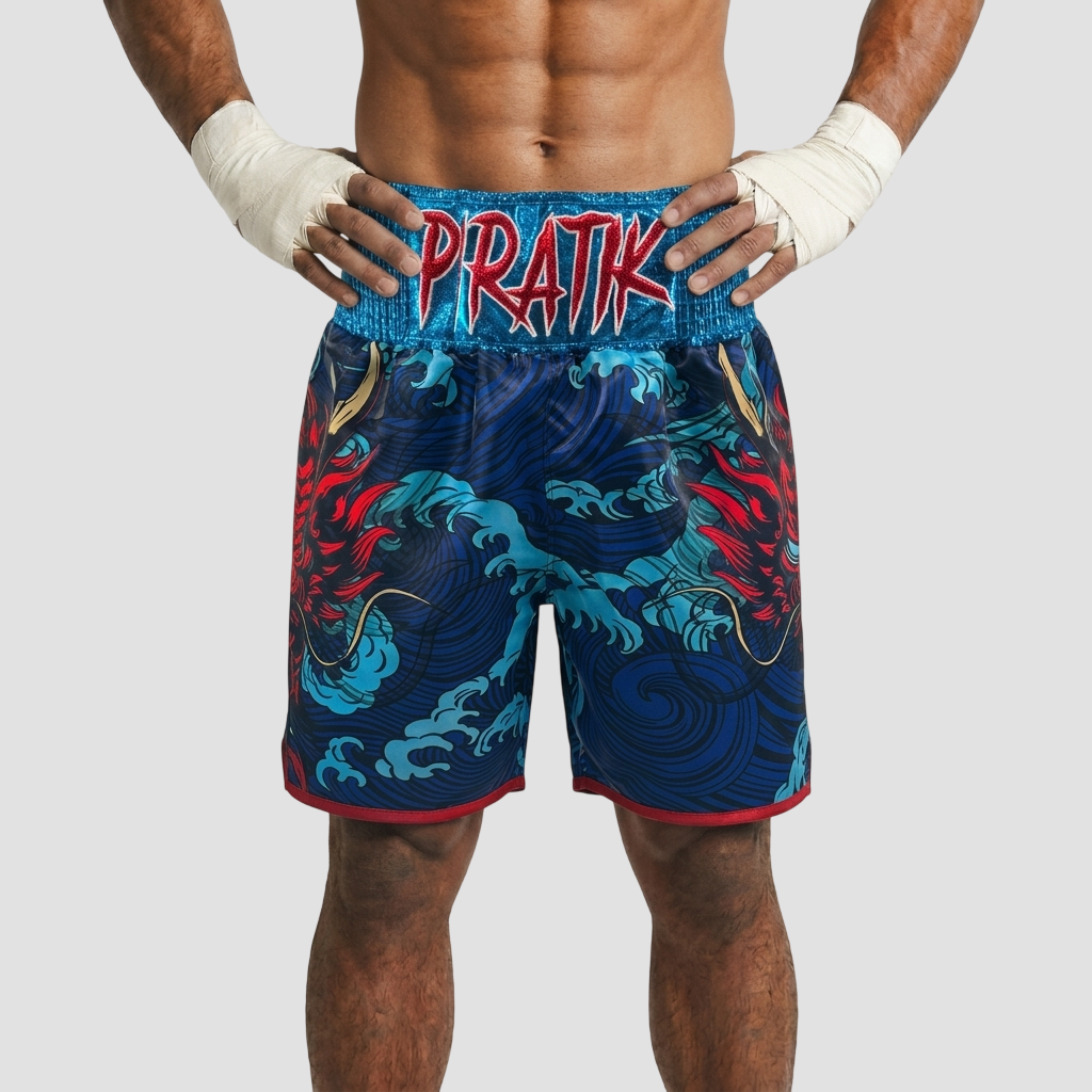 Tatsu Storm BX Dingo Blue & Red Custom Boxing Shorts & Trunks