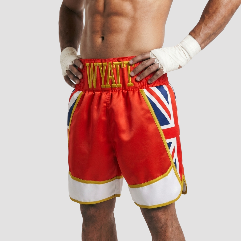 Brit II BX Wyatt Red & Blue & White & King Glod Custom Boxing Shorts & Trunks