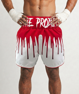 Red & White Jaxon M Muay Thai Shorts with Thick Waistband Arch