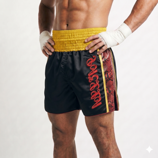 Side Stripe MTS Esteban Black & Red snake Muay Thai Shorts