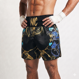 DRAGON MTS Georgia Black Gold & Blue Muay Thai Shorts