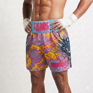 Nic Blue & Pink Muay Thai Shorts with Thick Waistband Triangle design